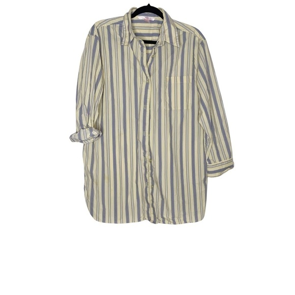VICTORIA’S Secret yellow striped, oversized buttoned down shirt. - Picture 2 of 6